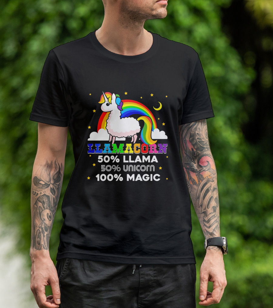 Llamacorn Rainbow Magic 50% Llama 50% Unicorn 100% Magic T-Shirt
