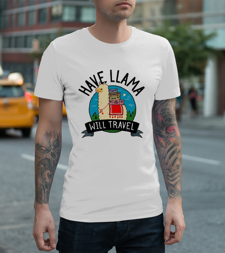 Have Llama Will Travel Funny Vacation Adventure with Llama and Suitcases T-Shirt