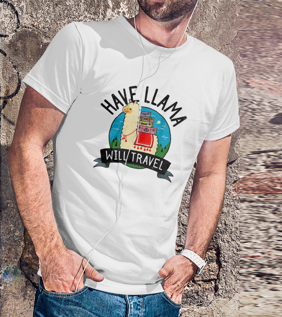 Have Llama Will Travel Funny Vacation Adventure With Llama And Suitcases T-Shirt