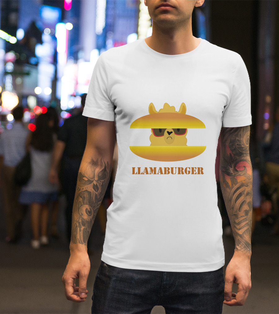 LLAMABURGER Sad Llama With Glasses Between Burger Pieces T-Shirt