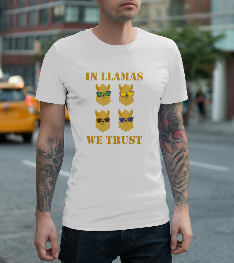 In Llamas We Trust with Cool Sunglasses Wearing Llama Heads T-Shirt
