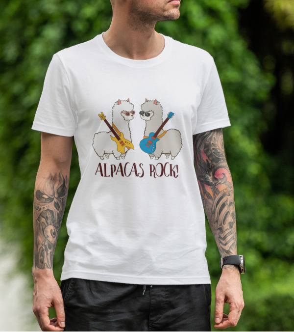 Alpacas Rock Funny Love With Cute Guitar-Playing Alpacas T-Shirt