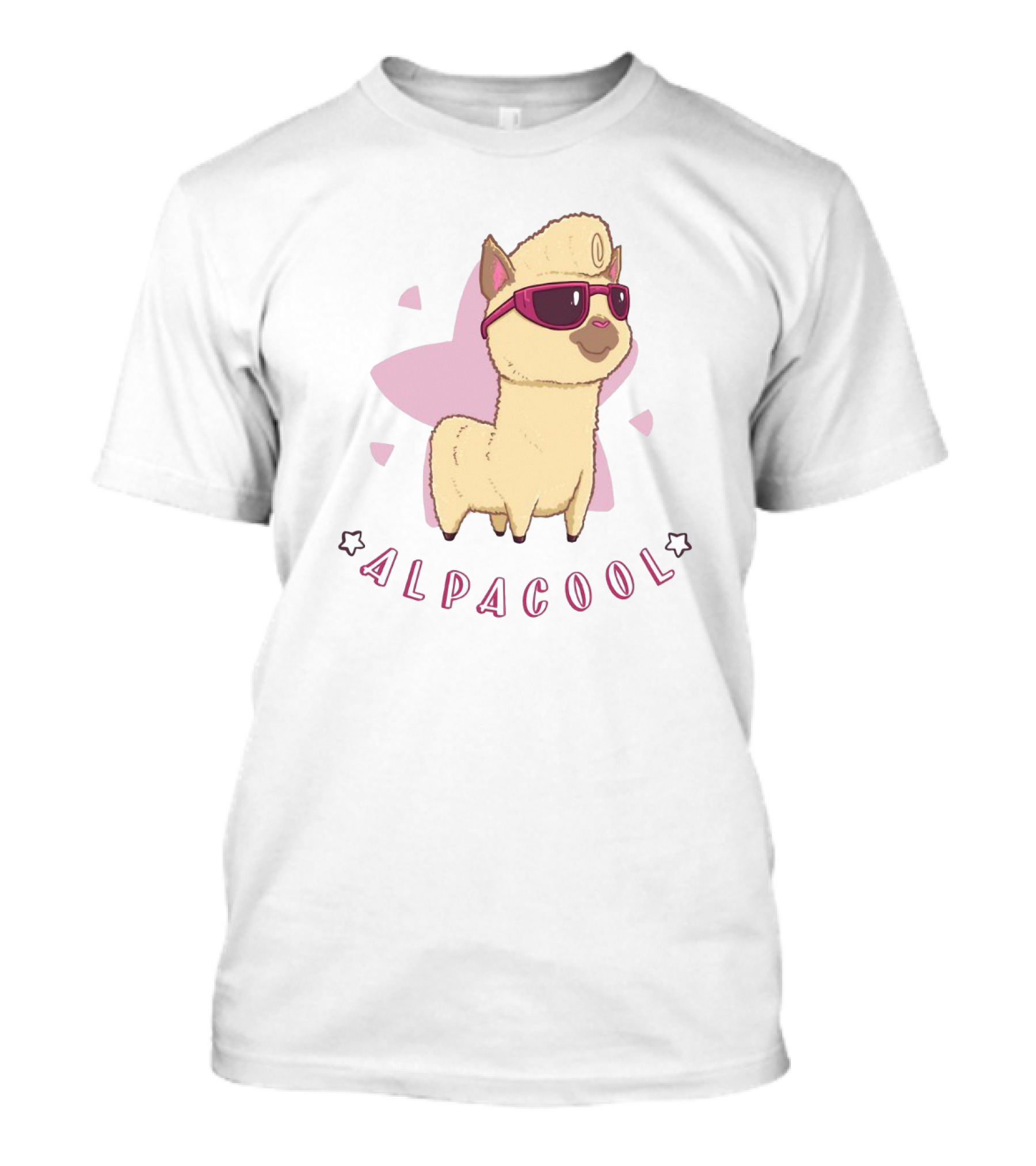 Alpacool Sunglasses-Wearing Alpaca With Pink Heart Background T-Shirt
