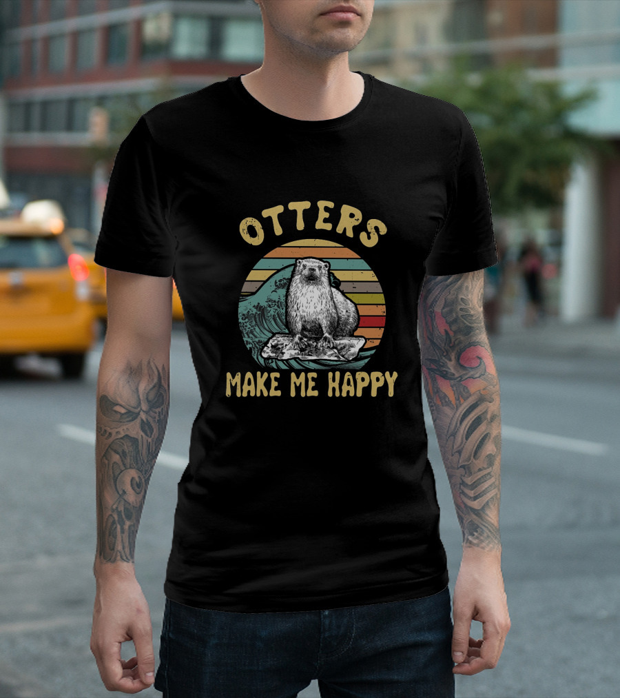 Otters Make Me Happy Vintage Wave T-Shirt