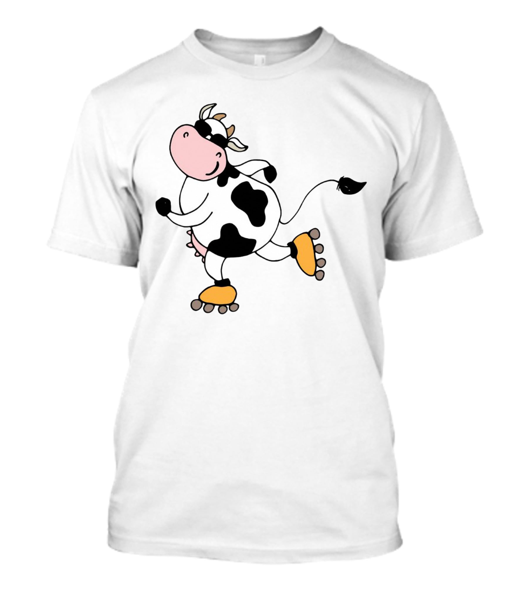 Funny Cow On Rollers Skates Joyful Cartoon T-Shirt