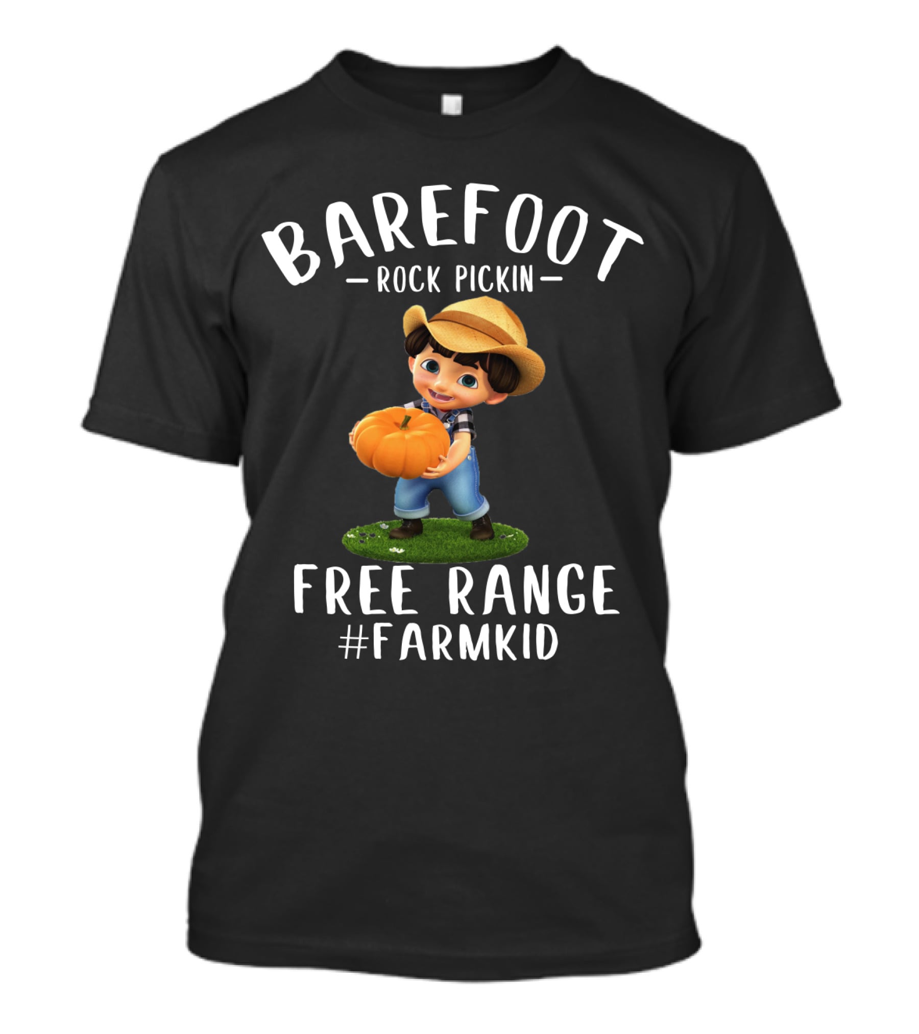 Barefoot Rock Pickin Free Range #FarmKid Pumpkin Patch Scene T-Shirt