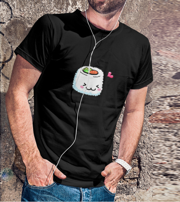 Cute Kawaii Sushi Roll With Heart And Blushing Face T-Shirt