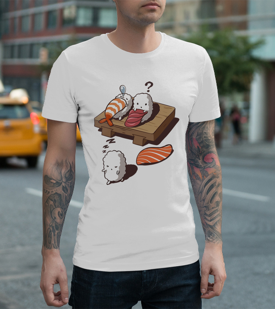 Sushi Sleepiness with Adorable Rice Characters and Nigiri Puzzle T-Shirt