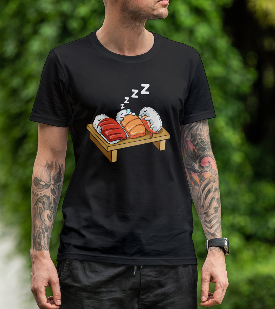 Sushi Sleep Zzz Cartoon Sushi Nigiri On Wooden Board With Sleeping Z's T-Shirt