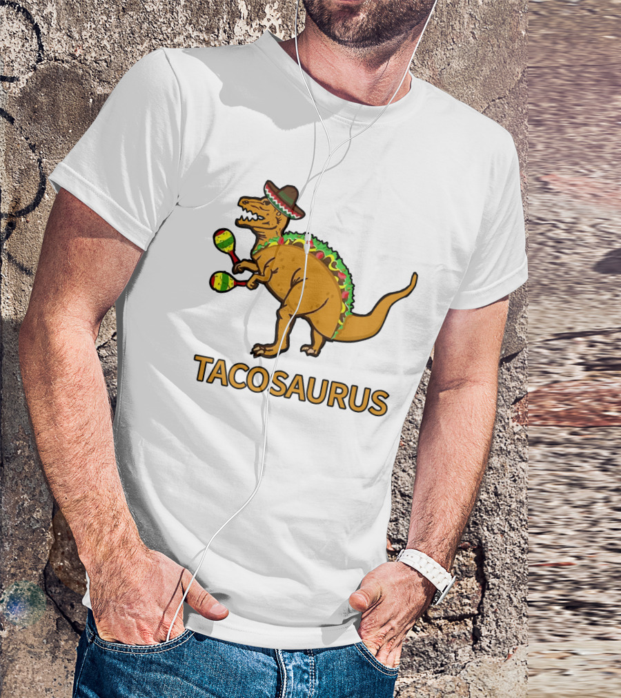 Tacosaurus Sombrero Dinosaur With Maracas Taco Lover Fiesta Fun T-Shirt