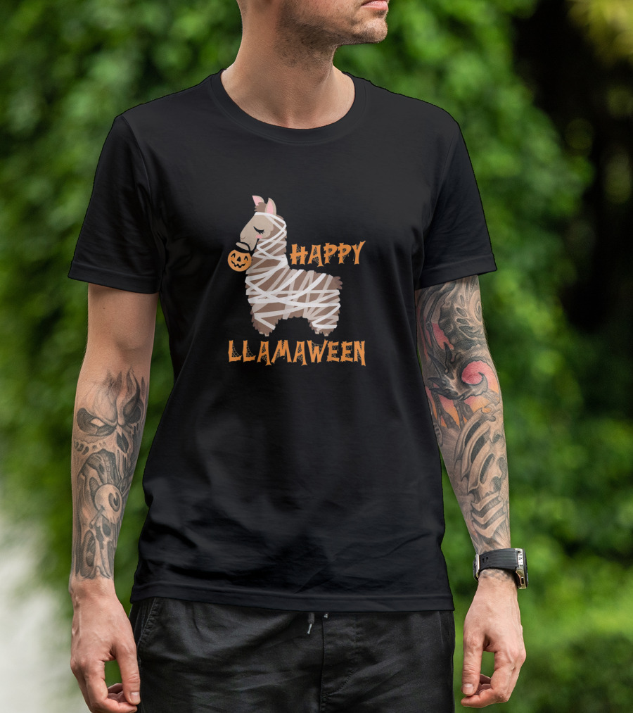 Happy Llamaween Pumpkin Mummy Llama T-Shirt