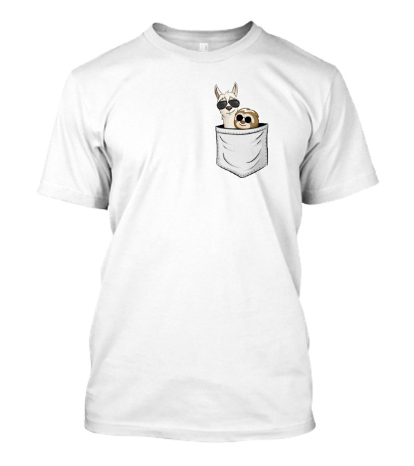 Sloths And Llama In Pocket With Sunglasses T-Shirt
