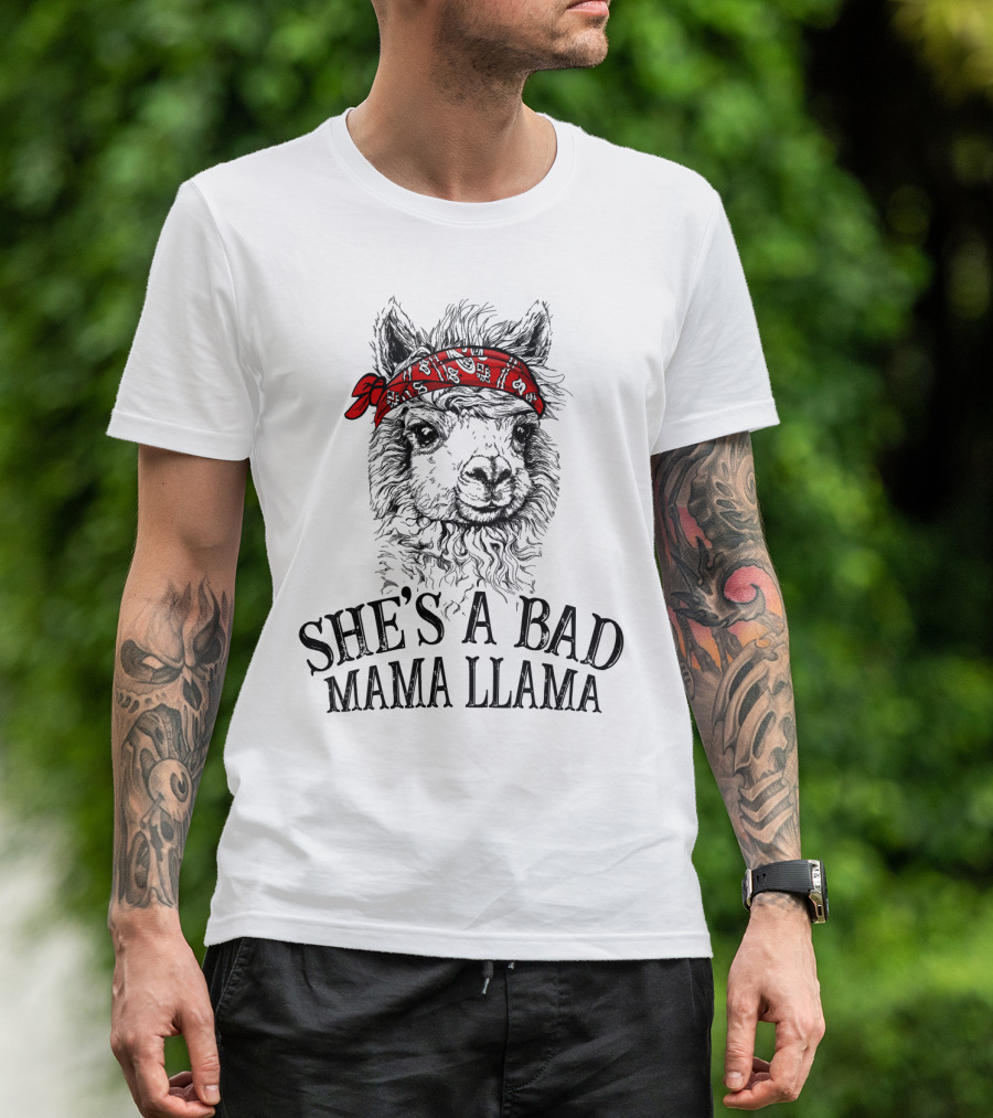 She's A Bad Mama Llama Red Bandana T-Shirt