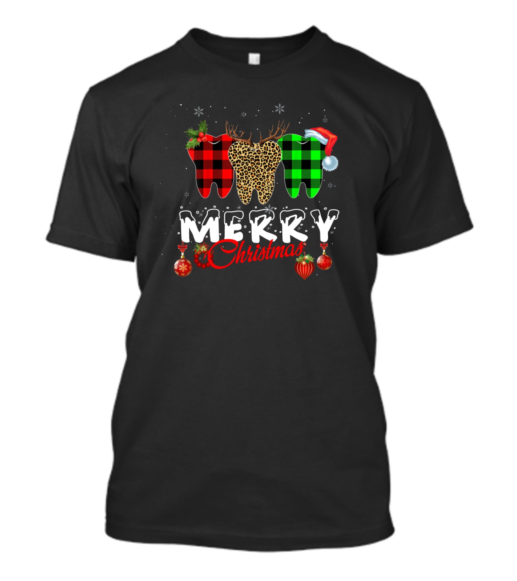 Merry Christmas Dentist Teeth Pattern Santa Hat T-Shirt