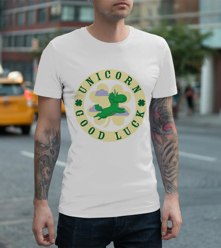 Unicorn Good Luck Clover Clouds Green Flying T-Shirt