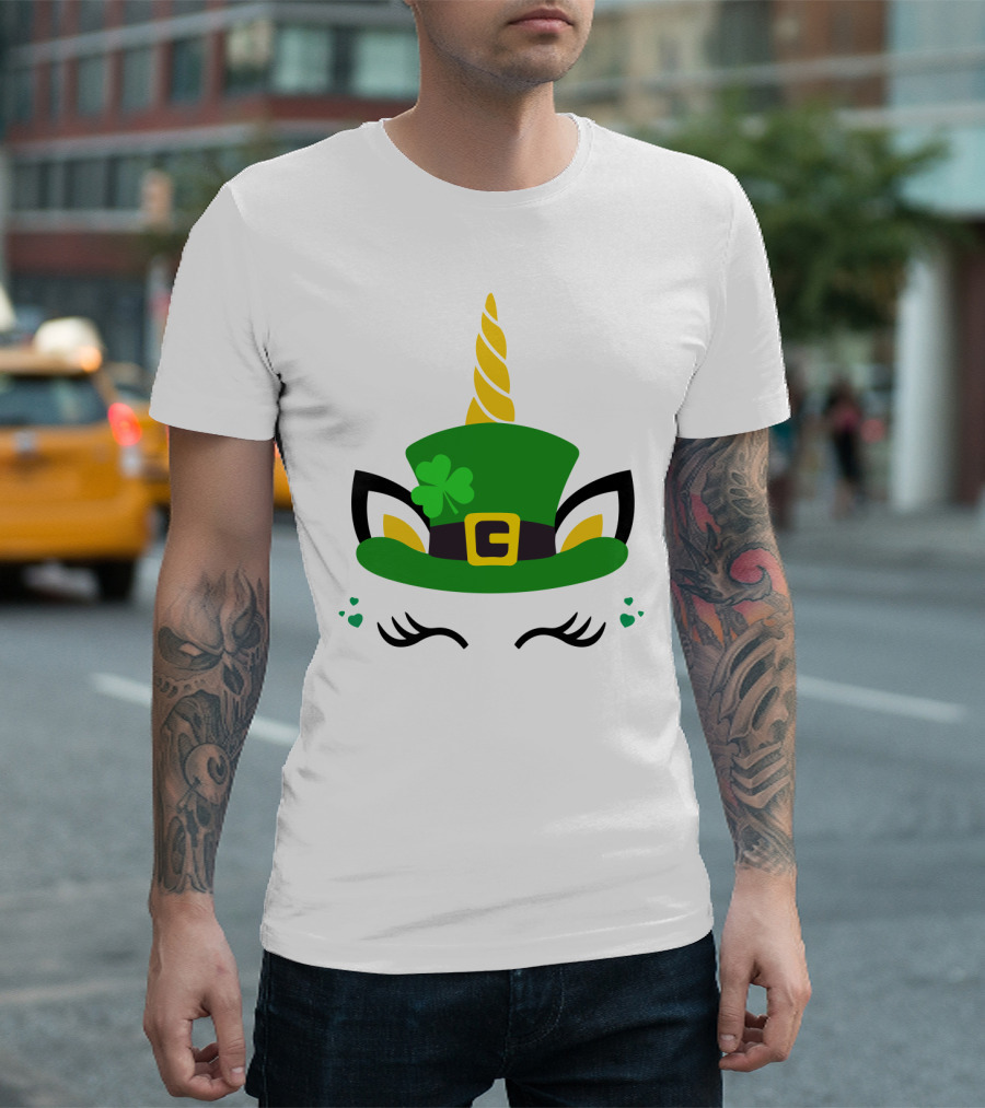 Unicorn Shamrocks Leprechaun Hat Clover St. Patrick's Day Magic Icons T-Shirt