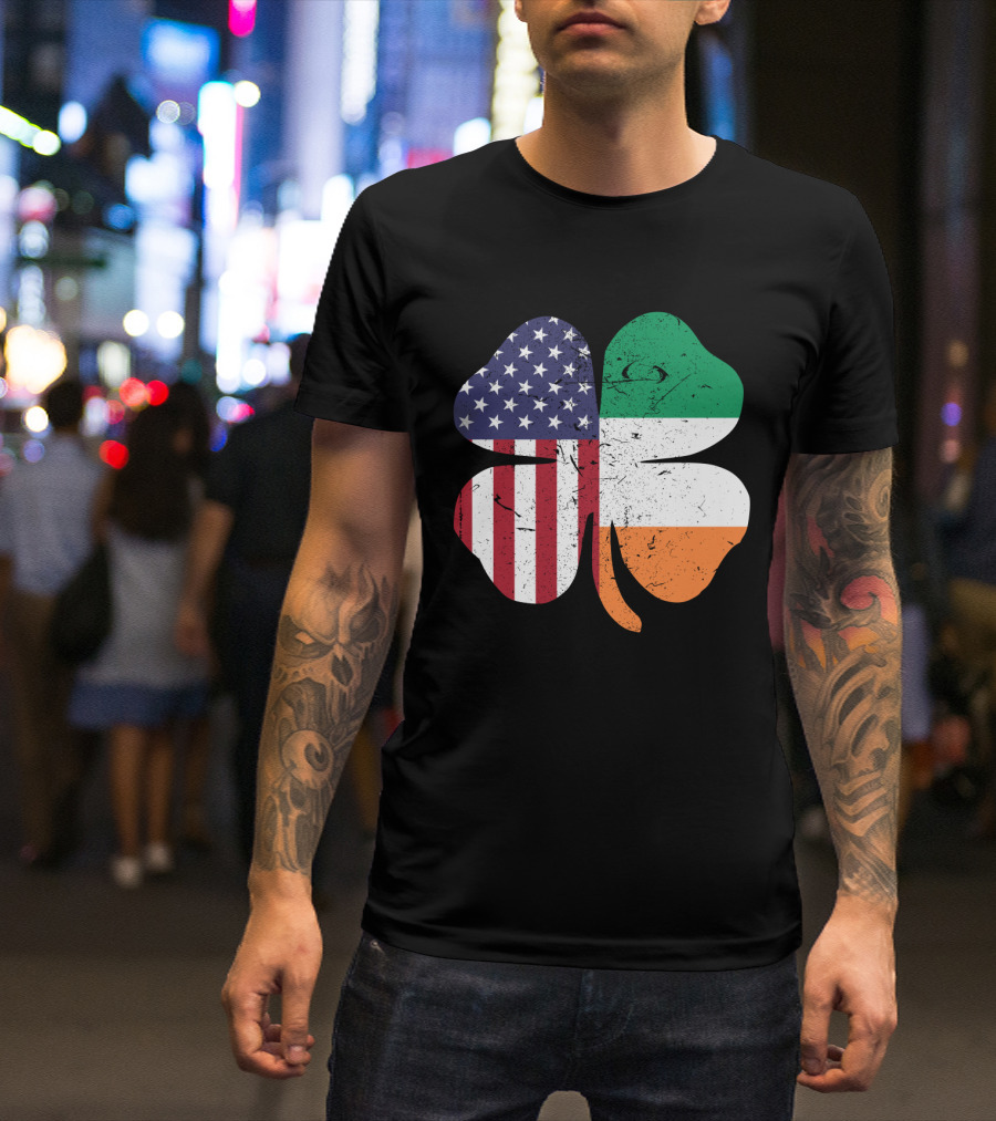 Ireland Flag And American Flag Shamrock T-Shirt