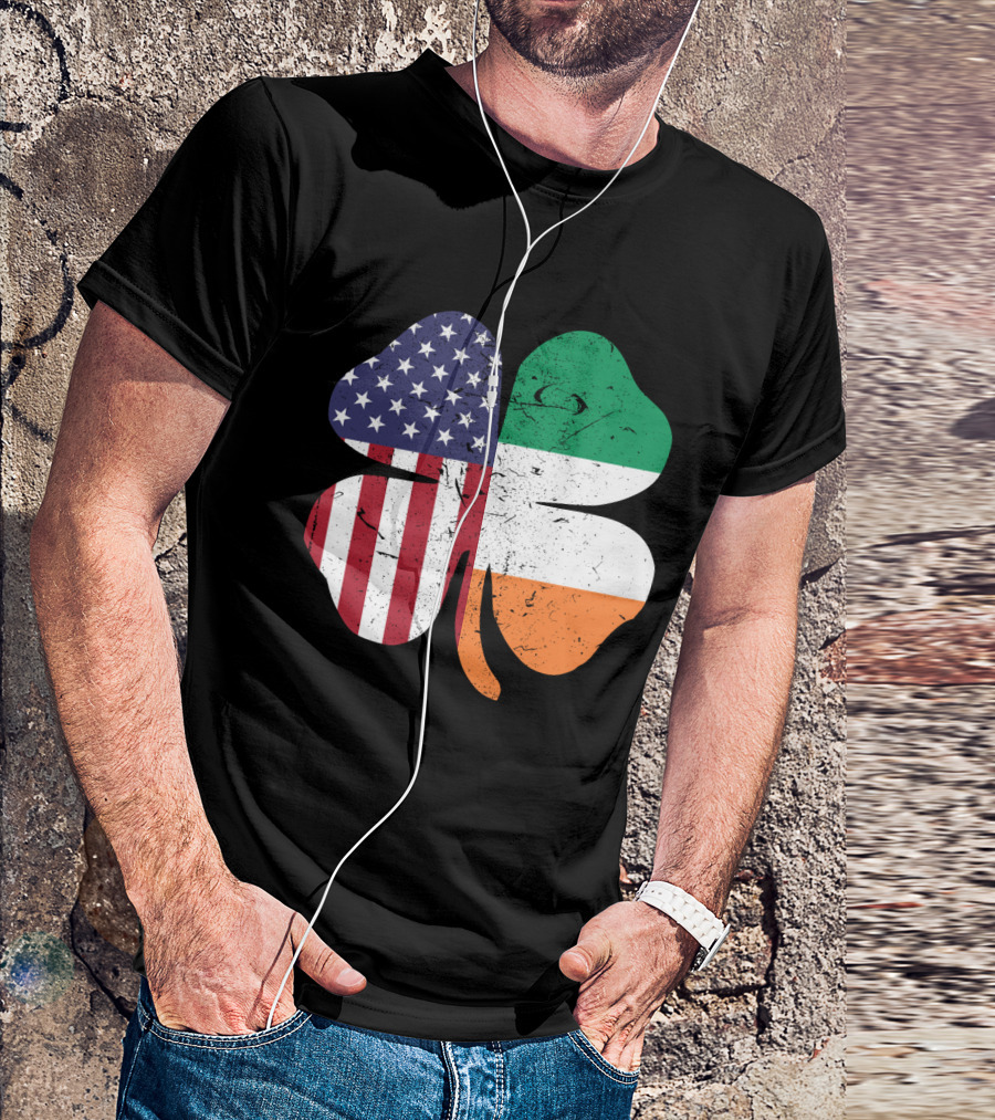 Ireland Flag And American Flag Shamrock T-Shirt