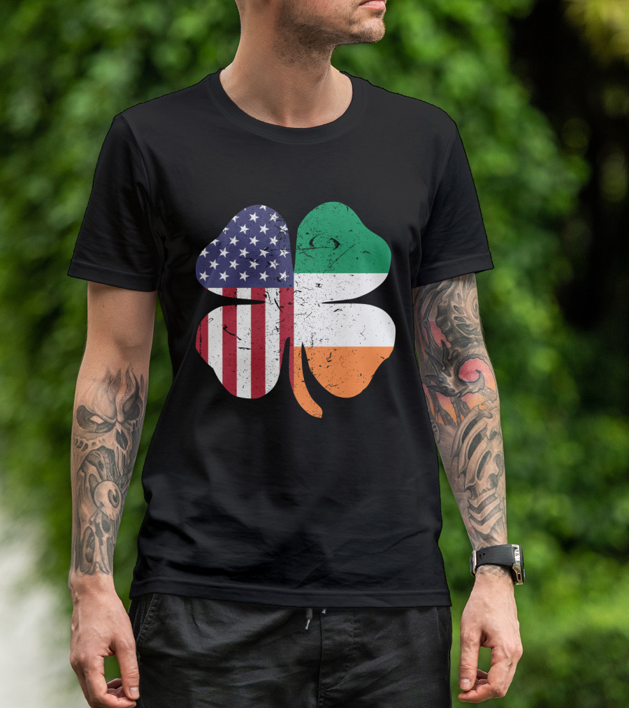 Ireland Flag And American Flag Shamrock T-Shirt