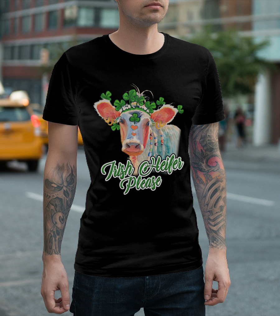 Irish Heifer Please with Shamrock Cow T-Shirt