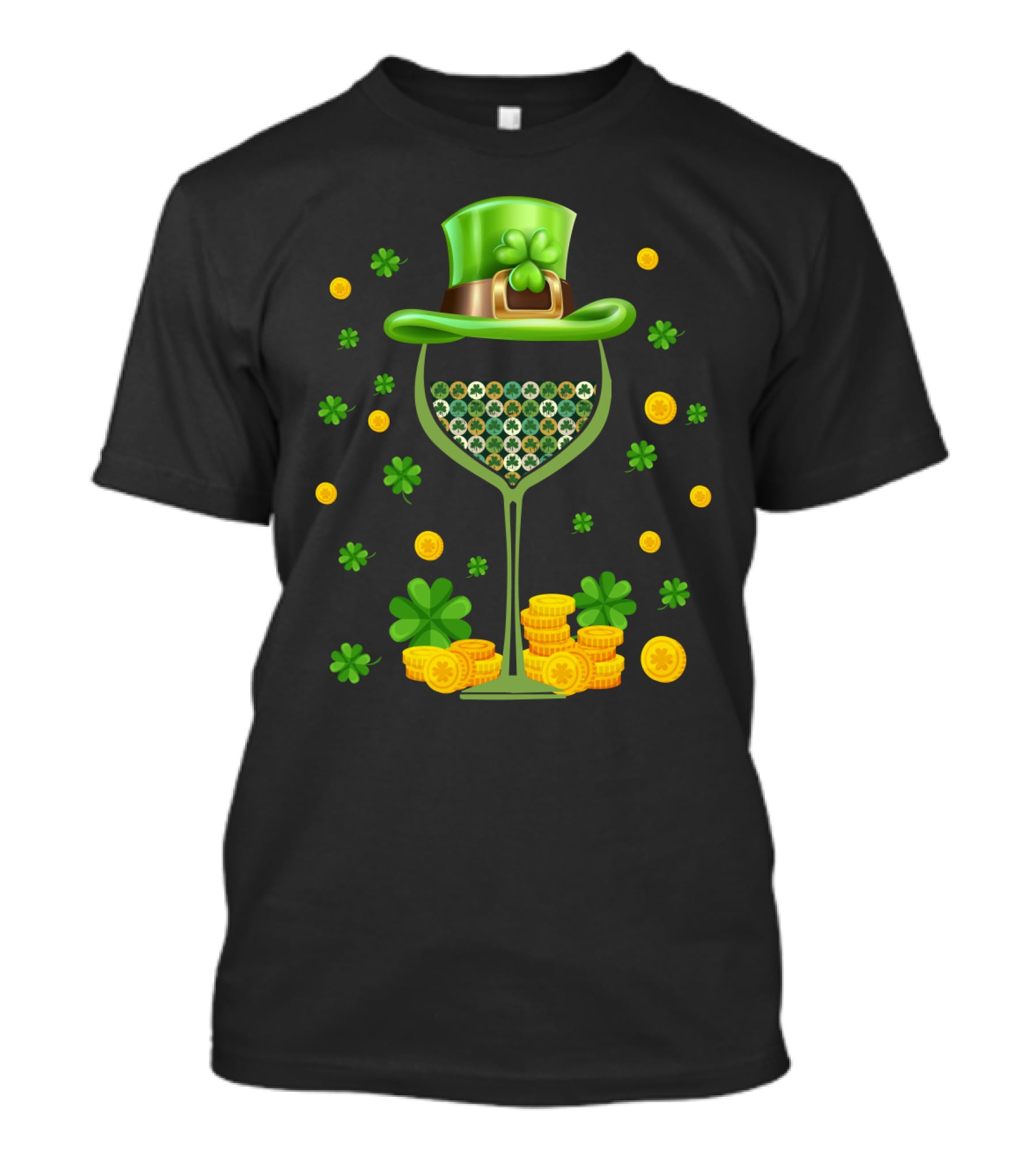 Patrick's Day Wine Glasses Leprechaun Hat Clover Coins T-Shirt
