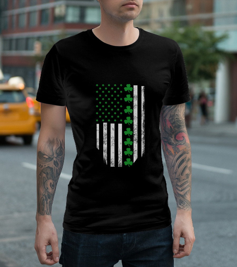 St Patrick's Day Shamrock American Flag T-Shirt