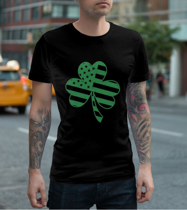 St. Patrick's Day Shamrock With American Flag Stripes And Stars T-Shirt