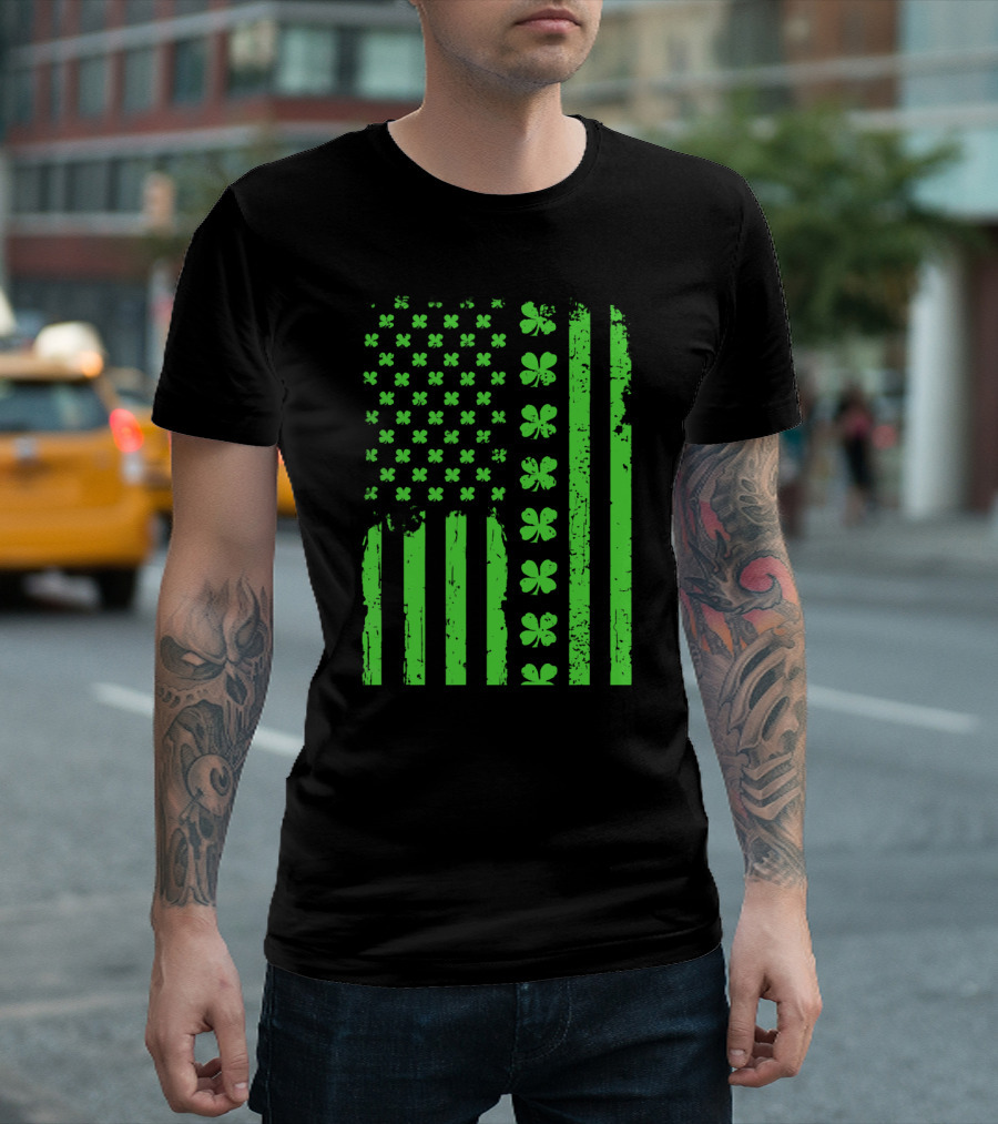 American Flag Green Clover Shamrock T-Shirt