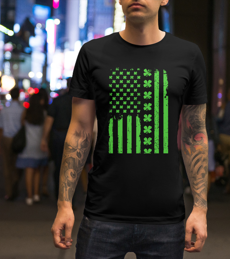 American Flag Green Clover Shamrock T-Shirt