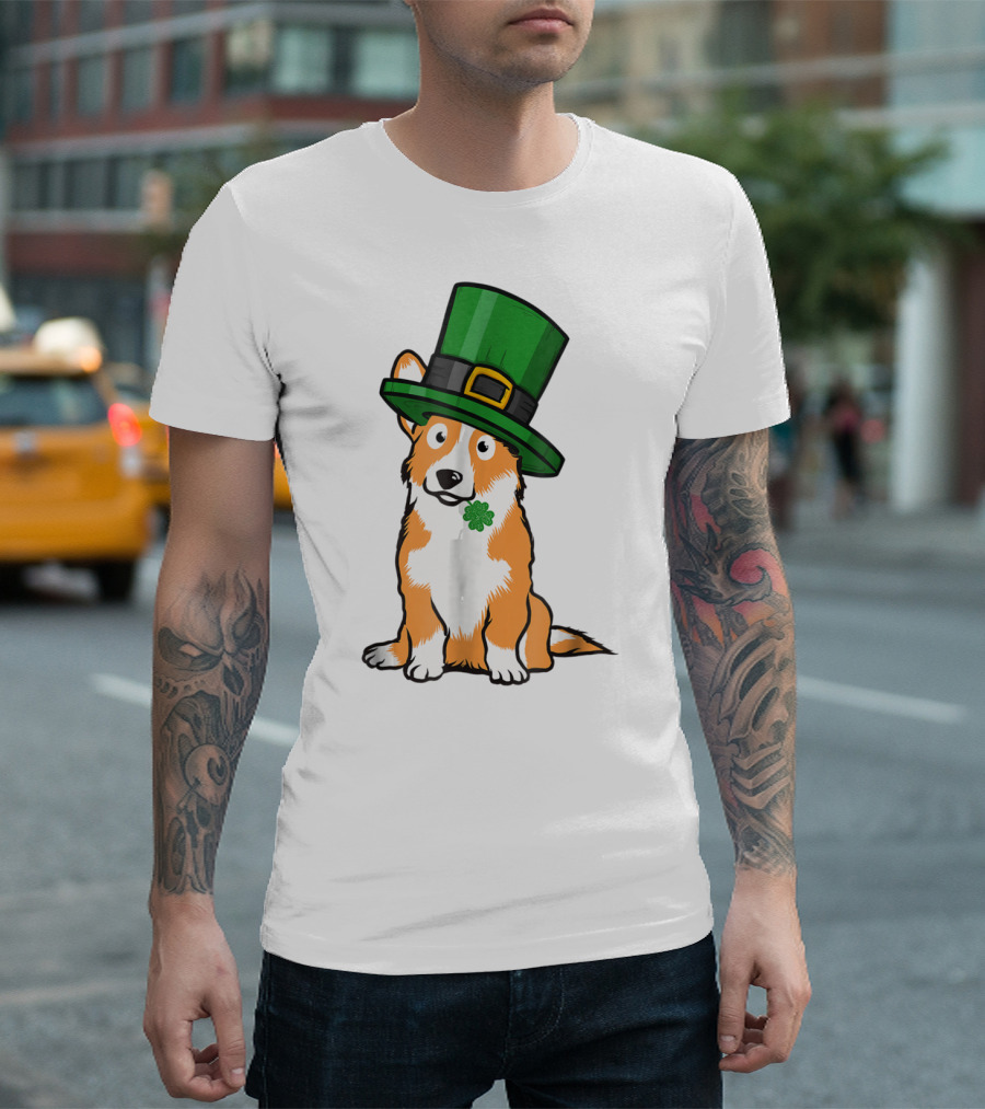 Lucky Corgi Dog St Patrick's Day Hat Shamrock T-Shirt