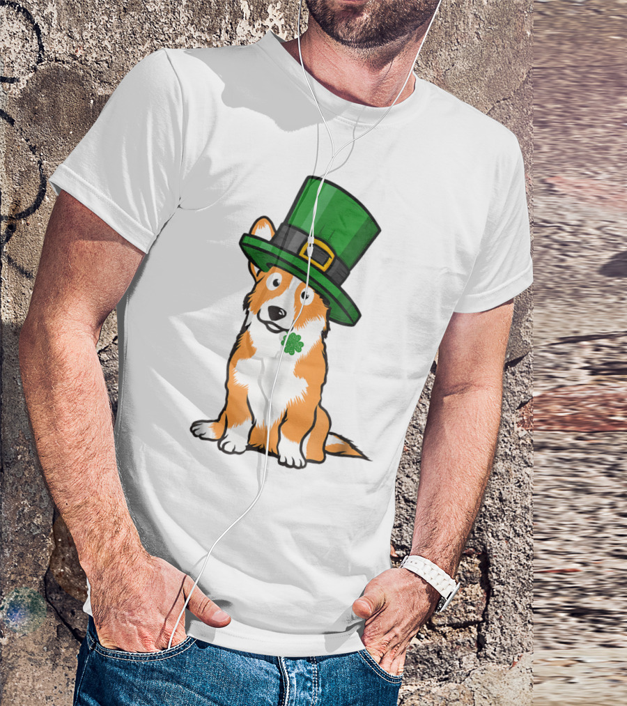 Lucky Corgi Dog St Patrick's Day Hat Shamrock T-Shirt