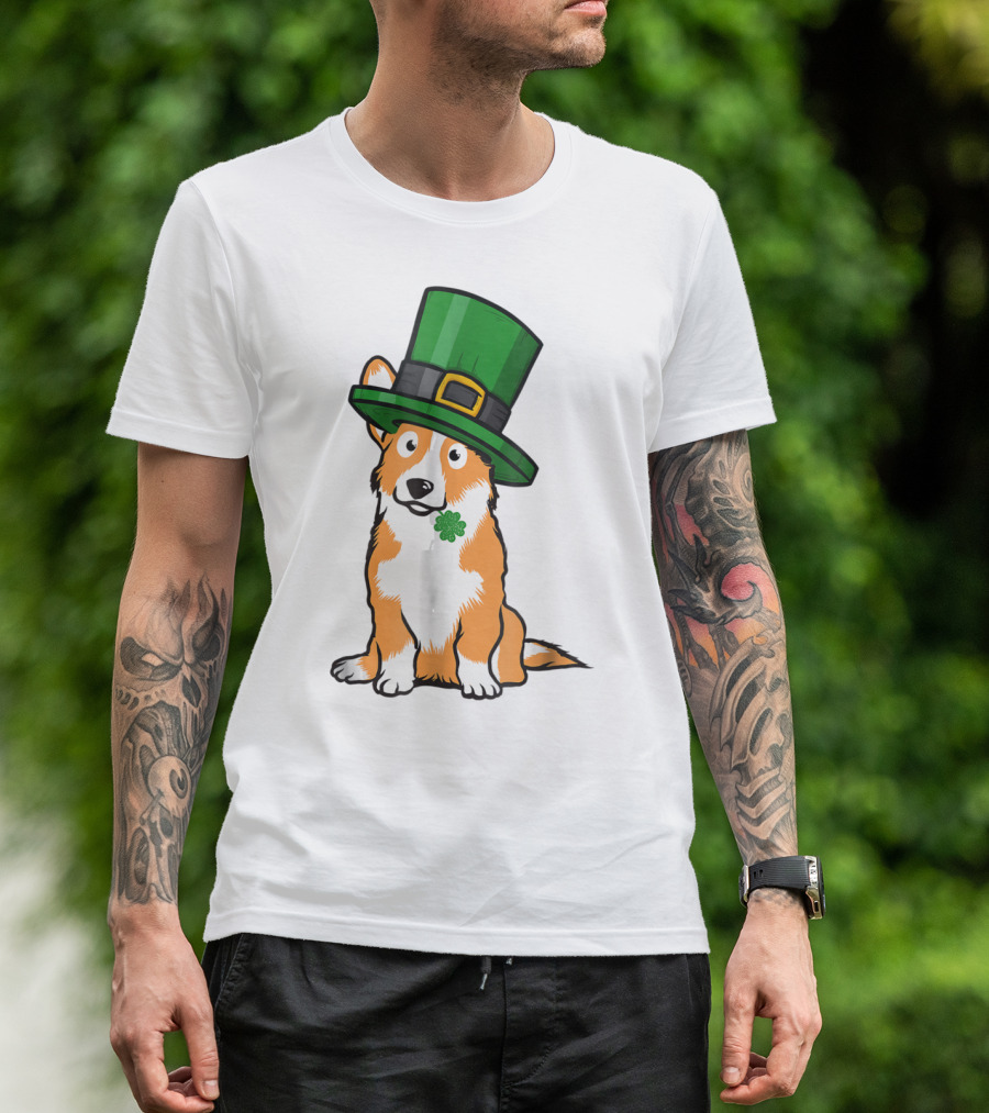 Lucky Corgi Dog St Patrick's Day Hat Shamrock T-Shirt