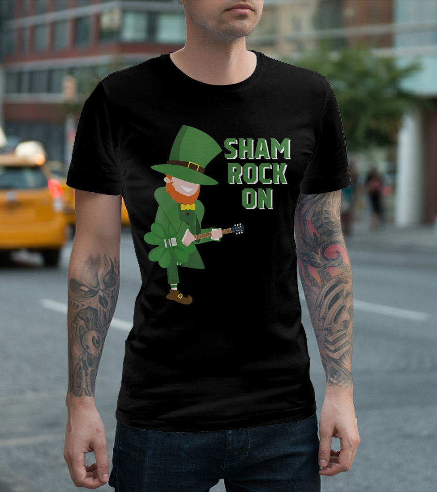 Shamrock On Cute Elf Playing Guitar St. Patrick's Day T-Shirt