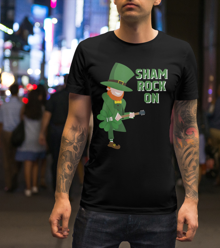 Shamrock On Cute Elf Playing Guitar St. Patrick's Day T-Shirt