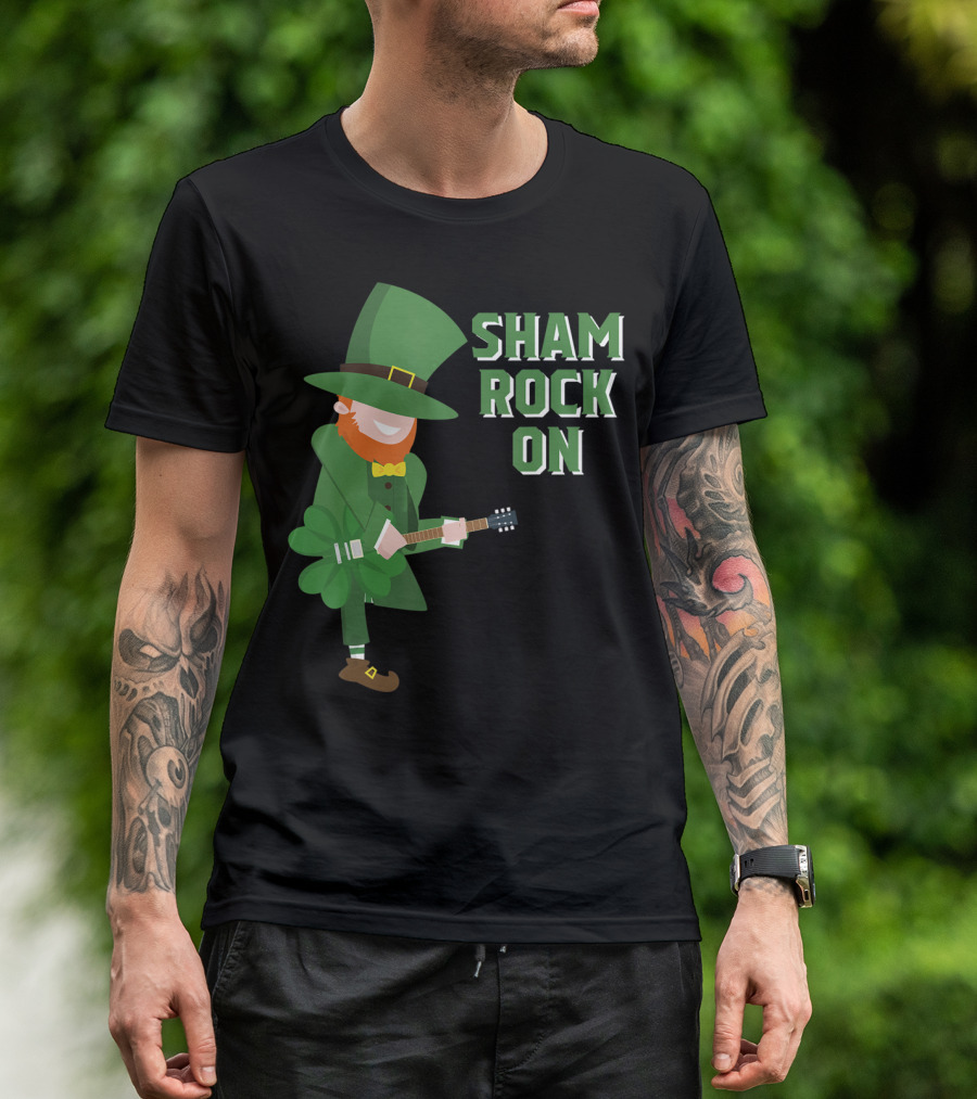 Shamrock On Cute Elf Playing Guitar St. Patrick's Day T-Shirt
