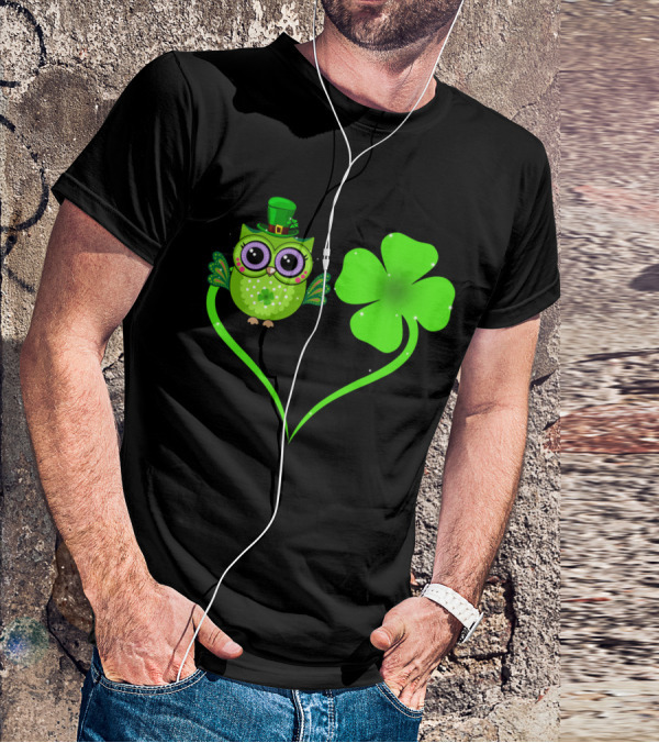Owl Lover Clover Shamrocks Love Luck T-Shirt