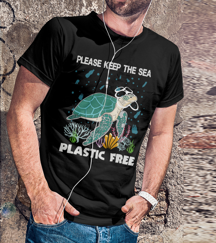 Please Keep The Sea Plastic Free With Turtle And Coral T-Shirt