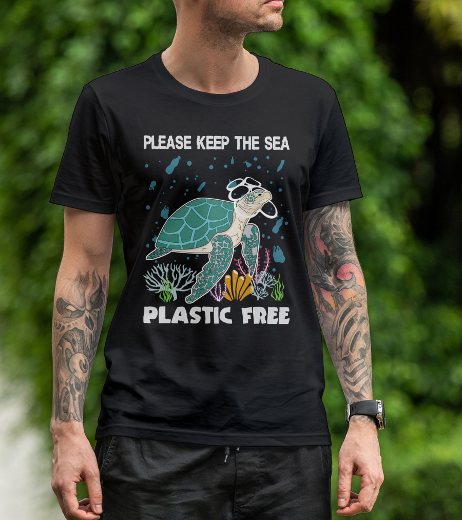 Please Keep The Sea Plastic Free With Turtle And Coral T-Shirt