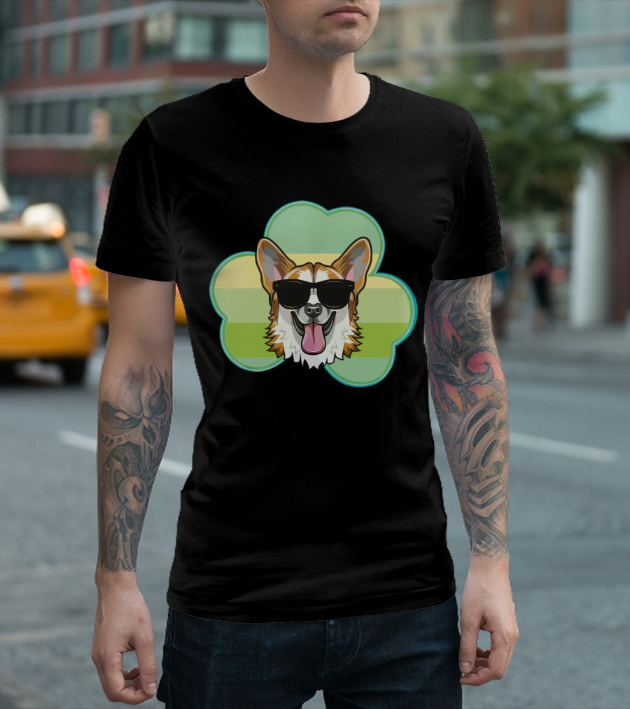 Corgi Shamrock Love with Sunglasses T-Shirt