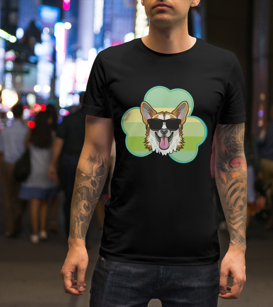 Corgi Shamrock Love With Sunglasses T-Shirt