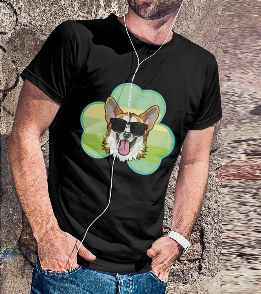 Corgi Shamrock Love With Sunglasses T-Shirt