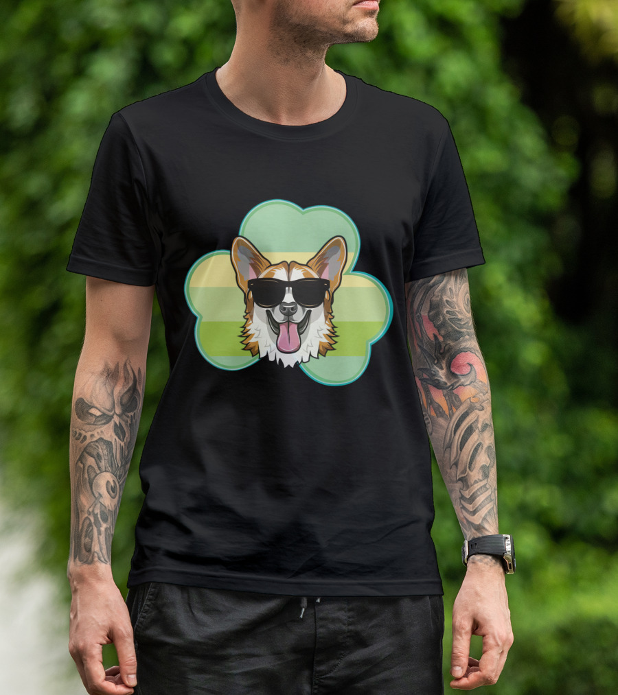 Corgi Shamrock Love With Sunglasses T-Shirt