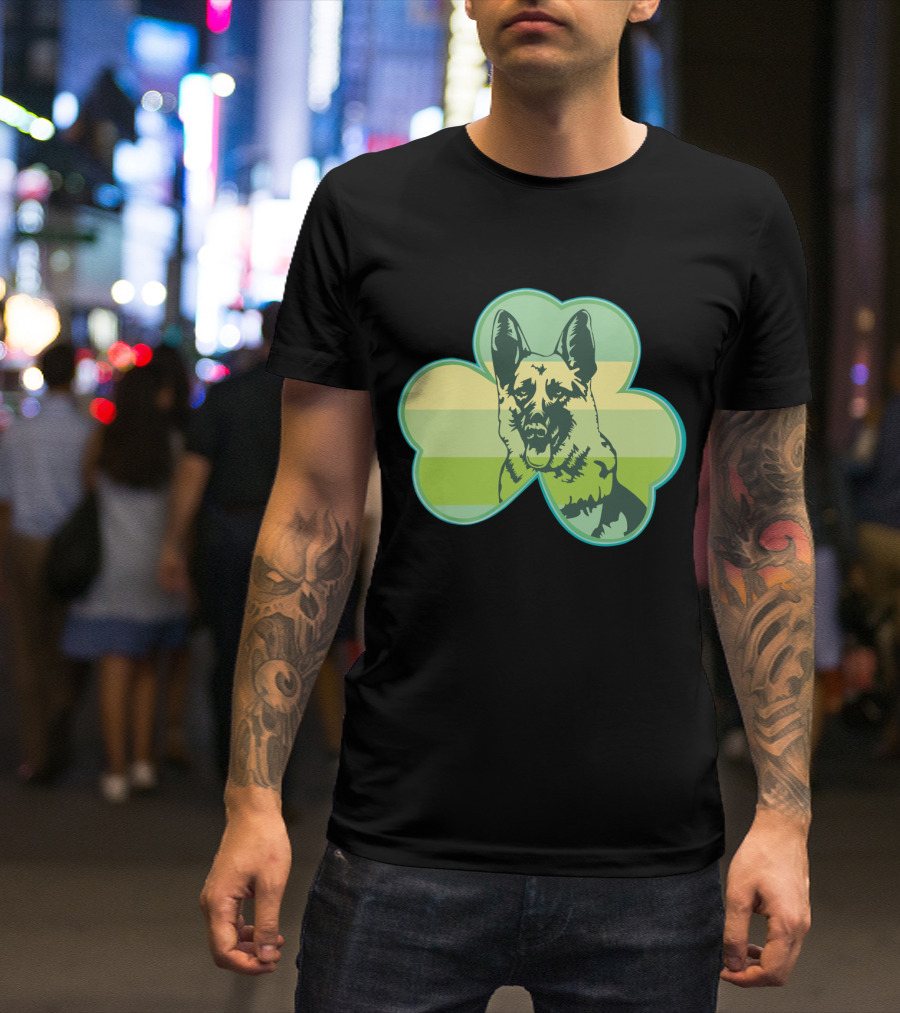 German Shepherd Shamrocks Clover Love T-Shirt