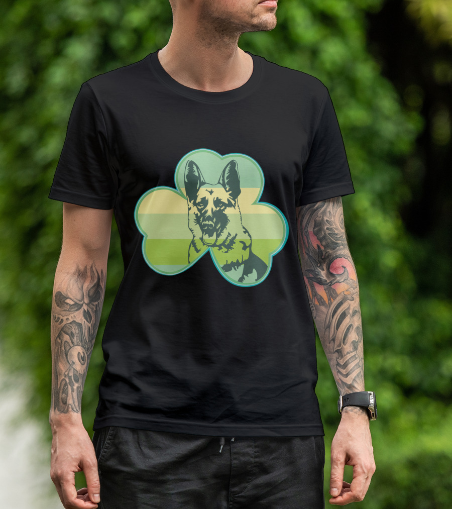 German Shepherd Shamrocks Clover Love T-Shirt