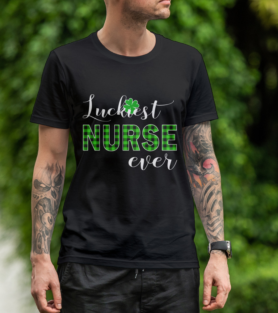 Luckiest Nurse Ever Shamrock Plaid T-Shirt