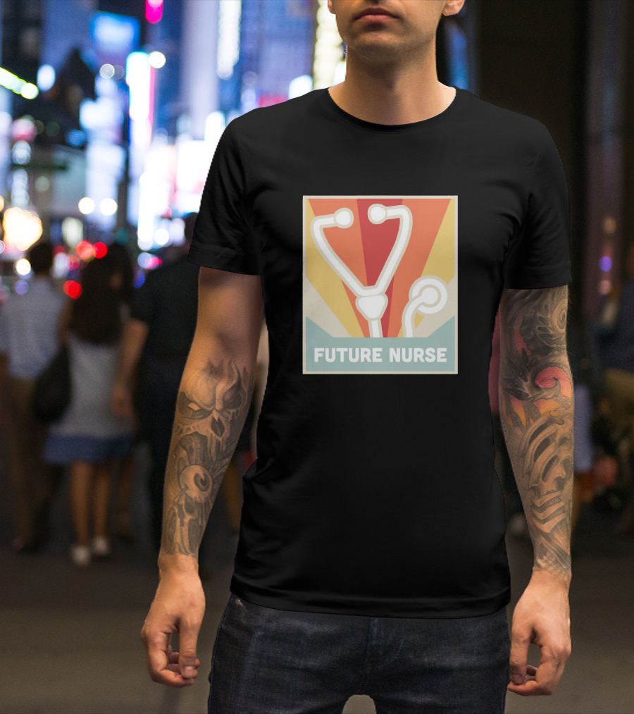 Retro Style Future Nurse Stethoscope Icon With Sunburst Background T-Shirt