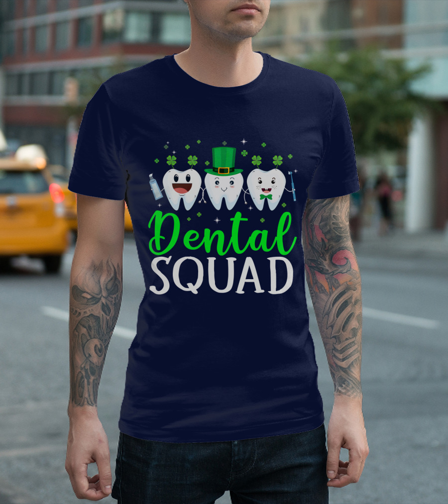 Dental Squad Funny Dentist St. Patrick's Day Tooth Trio T-Shirt