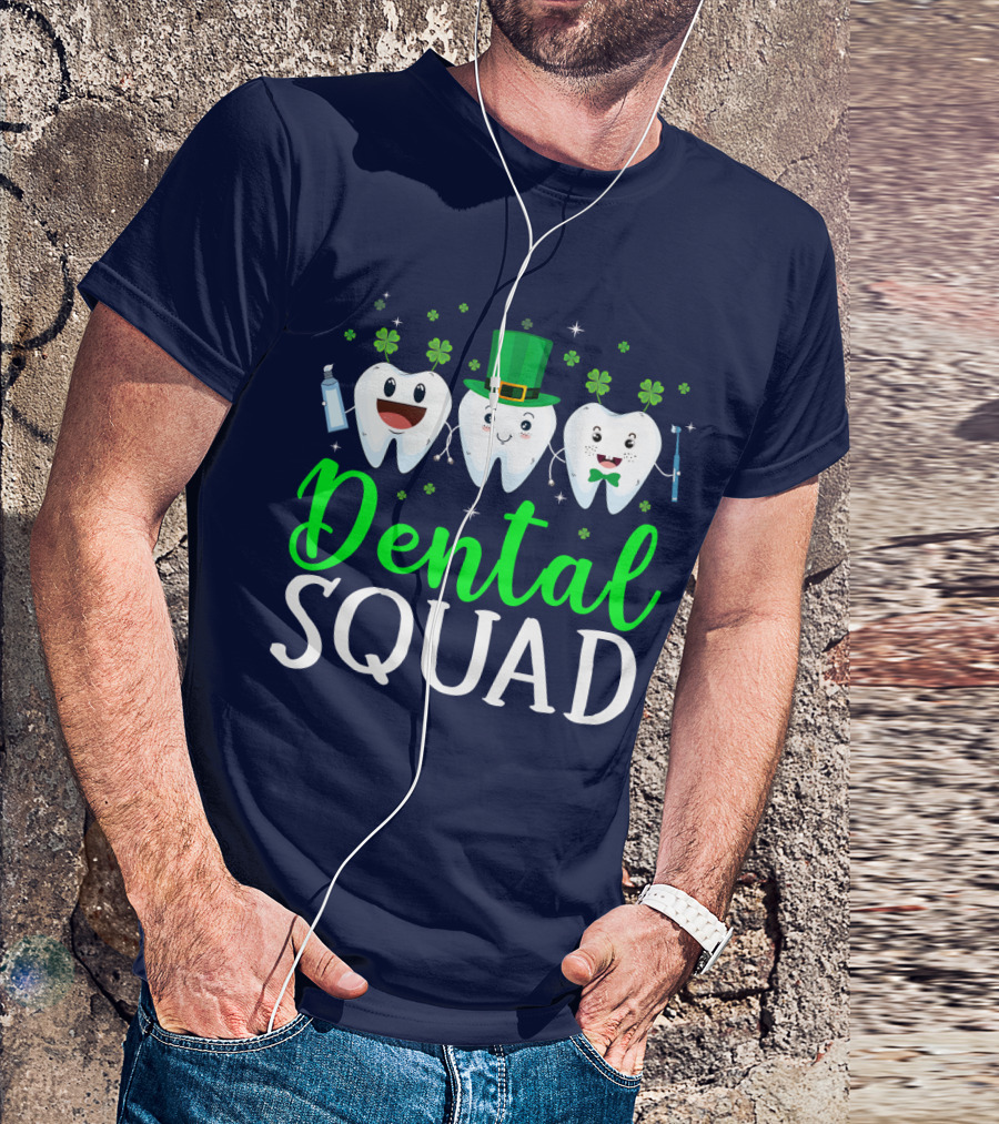 Dental Squad Funny Dentist St. Patrick's Day Tooth Trio T-Shirt