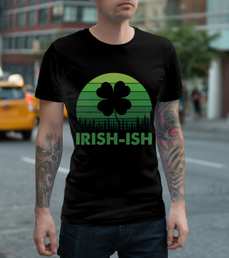 IRISH-ISH Shamrock Sunset Forest Lines T-Shirt