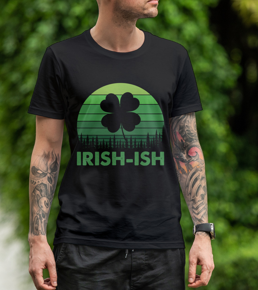 IRISH-ISH Shamrock Sunset Forest Lines T-Shirt